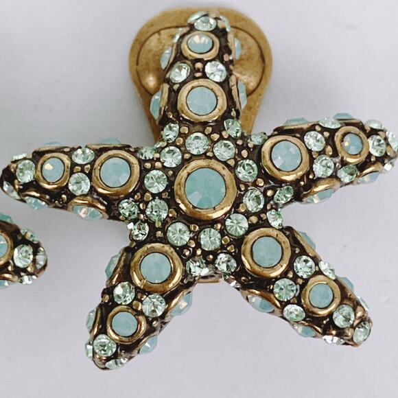 Vintage Signed Heidi Daus Starfish Clip On Earrings Rhinestones Beach Seaside - Picture 4 of 10